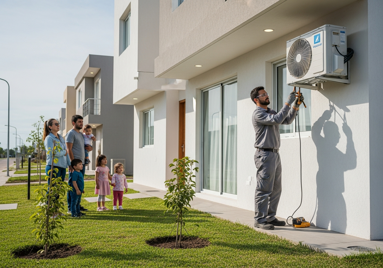 Técnico instalando aire acondicionado en casa moderna de Las Palmas, Córdoba